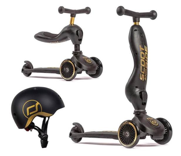 Scoot & Ride Highwaykick 1 Jeździk i hulajnoga +kask S-M Black&Gold LE - 1074474 - zdjęcie